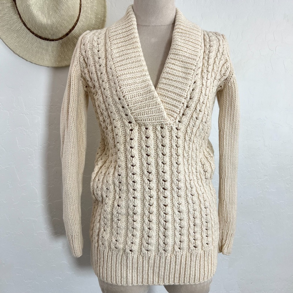 ANNELORE 100% merino wool cable knit heavy sweater XS/S  ski winter quiet luxury